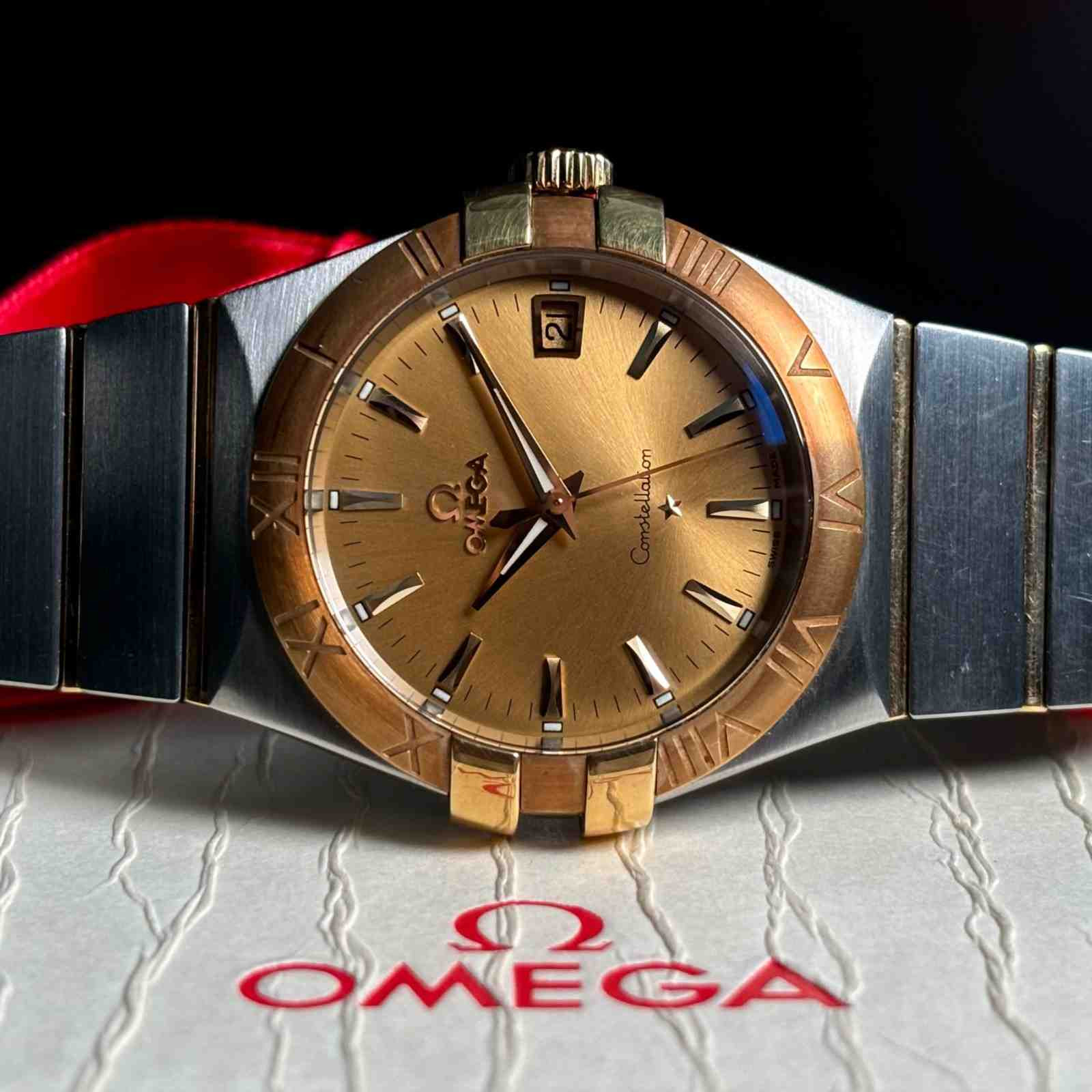 ساعت مردانه امگا 35 میلیمتری تمام میخ طلا Omega Constellation New Face