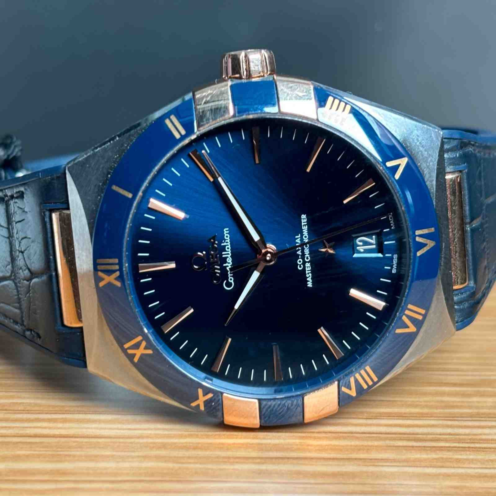 ساعت مردانه امگا 41 میلیمتری بند چرمی  Omega Constellation